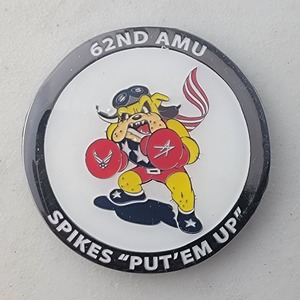 Custom Business Challenge Coin for 62ND AMU, side 1. Features and context: Business Challenge Coin, Corporate Coin, Air Force, AMU, Contractor.