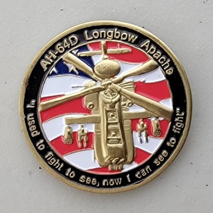 Custom Business Challenge Coin for AH-64D LONGBOW APACHE - ARROWHEAD, side 1. Features and context: Business Challenge Coin, Corporate Coin, Army, Contractor.