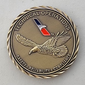 Custom Business Challenge Coin for AMERICAN AIRLINES - LINE MAINTENANCE, side 1. Features and context: Business Challenge Coin, Corporate Coin, Corporation.