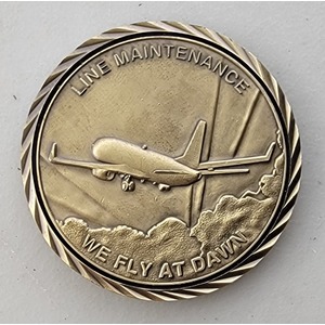 Custom Business Challenge Coin for AMERICAN AIRLINES - LINE MAINTENANCE, side 2. Features and context: Business Challenge Coin, Corporate Coin, Corporation.