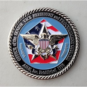 Custom Business Challenge Coin for ASUS, side 1. Features and context: Business Challenge Coin, Corporate Coin, Contractor.