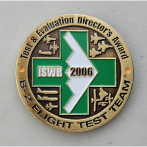 Custom Business Challenge Coin for B-2 FLIGHT TEST TEAM - NORTHROP GRUMMAN, side 1. Features and context: Business Challenge Coin, Corporate Coin, B-2, Contractor.