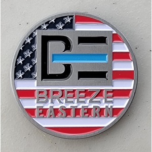 Custom Business Challenge Coin for BREEZE EASTERN, side 1. Features and context: Business Challenge Coin, Corporate Coin, Contractor.