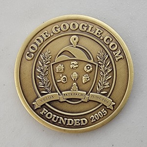 Custom Business Challenge Coin for CODE.GOOGLE.COM, side 1. Features and context: Business Challenge Coin, Corporate Coin, Corporation.