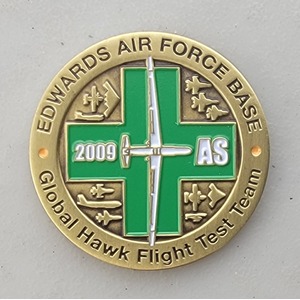 Custom Business Challenge Coin for GLOBAL HAWK FLIGHT TEST TEAM - NORTHROP GRUMMAN, side 1. Features and context: Business Challenge Coin, Corporate Coin, Contractor.