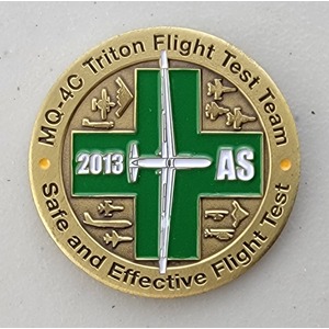 Custom Business Challenge Coin for GLOBAL HAWK FLIGHT TEST TEAM - NORTHROP GRUMMAN, side 1. Features and context: Business Challenge Coin, Corporate Coin, Contractor.