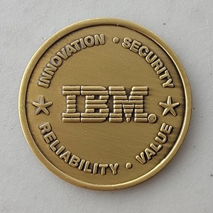 Custom Business Challenge Coin for IBM, side 1. Features and context: Business Challenge Coin, Corporate Coin, Contractor.