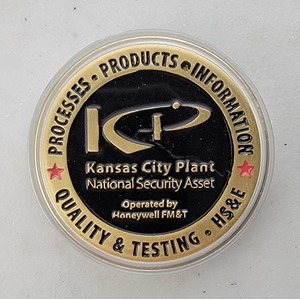 Custom Business Challenge Coin for KANSAS CITY PLANT - NATIONAL SECURITY ASSET, side 2. Features and context: Business Challenge Coin, Corporate Coin, Kansas, KCP, Corporation, GOV.