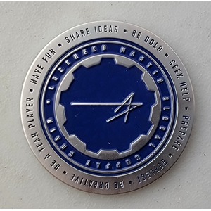 Custom Business Challenge Coin for LOCKHEED MARTIN, side 1. Features and context: Business Challenge Coin, Corporate Coin, Contractor.