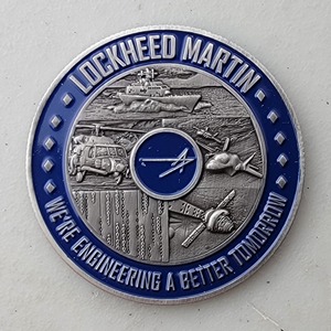 Custom Business Challenge Coin for LOCKHEED MARTIN, side 1. Features and context: Business Challenge Coin, Corporate Coin, Contractor.