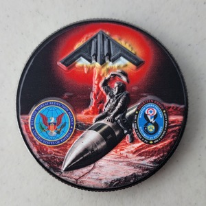 Custom Business Challenge Coin for MIND GAME - B&W - PANTEX - KCP - USAF - DTRA - 14B, side 1. Verified details: MIND GAME, 2", Black Nickel, 3D - 2 sides, UV Photo Printing - 2 sides. Features and context: Business Challenge Coin, Corporate Coin, KCP, NUCLEAR, PANTEX, USAF.
