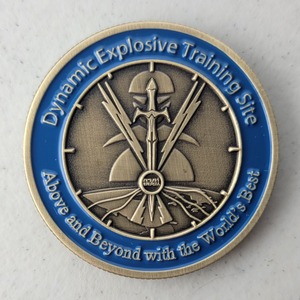 Custom Business Challenge Coin for PLAN B - DETS - SNL, side 1. Verified details: PLAN B - DYNAMIC EXPLOSIVE TEST SITE (DETS) - SNL - Challenge Coin, 1.75", Antique Gold, 3D - 1 side, Reeded Edge. Features and context: Business Challenge Coin, Corporate Coin, DETS, NUCLEAR, SNL, Contractor.