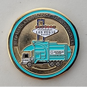 Custom Business Challenge Coin for REPUBLIC SERICES, side 2. Features and context: Business Challenge Coin, Corporate Coin, Corporation.