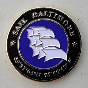 Custom Business Challenge Coin for SAIL BALITMORE, side 1. Features and context: Business Challenge Coin, Corporate Coin, Corporation.
