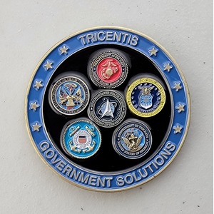 Custom Business Challenge Coin for TRICENTIS, side 2. Features and context: Business Challenge Coin, Corporate Coin, Contractor.