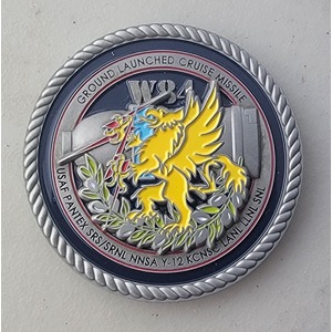 Custom Business Challenge Coin for W84 - GROUND LAUNCED CRUISE MISSILE, side 2. Features and context: Business Challenge Coin, Corporate Coin, Air Force, LLNL, PANTEX, SNL.