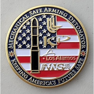 Custom Business Challenge Coin for W87 MSAD - NNSA, side 2. Verified details: Lawrence Livermore National Laboratory, KCP, LOS ALAMOS,  , 1.75". Features and context: Business Challenge Coin, Corporate Coin, Air Force, LLNL, NNSA, PANTEX.