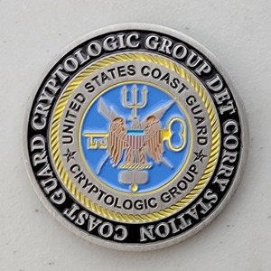 Custom Coast Guard Challenge Coin for COAST GUARD CRYPTOLOGIC GROUP DET CORRY STATION, side 1. Features and context: Custom Military Coin, Coast Guard Challenge Coin, USCG, Air Force, Army, Coast Guard.