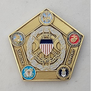 Custom Coast Guard Challenge Coin for JOINT CHIEFS OF STAFF - J4, side 2. Features and context: Custom Military Coin, Coast Guard Challenge Coin, USCG, Air Force, Army, Coast Guard.