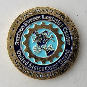 Custom Coast Guard Challenge Coin for SURFACE FORCES LOGISTICS CENTER - USCG, side 1. Features and context: Custom Military Coin, Coast Guard Challenge Coin, USCG, Coast Guard.