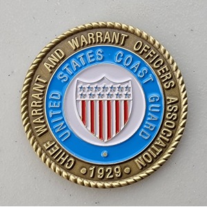 Custom Coast Guard Challenge Coin for USCG - CHIEF WARRANT OFFICERS ASSOCIATION, side 1. Features and context: Custom Military Coin, Coast Guard Challenge Coin, USCG, Coast Guard, South Korean Made.