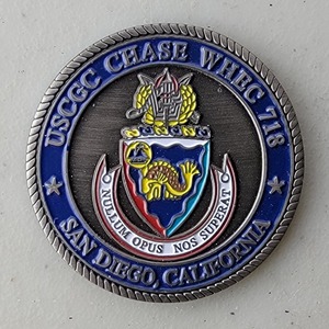 Custom Coast Guard Challenge Coin for USCGC CHASE - WHEC 718, side 1. Verified details: 1.75". Features and context: Custom Military Coin, Coast Guard Challenge Coin, USCG, Coast Guard, 1.75".