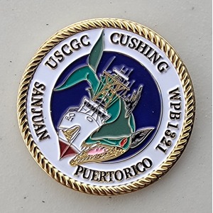 Custom Coast Guard Challenge Coin for USCGC CUSHING - WPB 1321, side 1. Features and context: Custom Military Coin, Coast Guard Challenge Coin, USCG, Coast Guard.