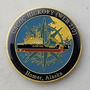 Custom Coast Guard Challenge Coin for USCGC HICKORY - WLB 212, side 1. Features and context: Custom Military Coin, Coast Guard Challenge Coin, USCG, Coast Guard.