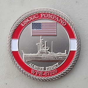 Custom Coast Guard Challenge Coin for USCGC POMPANO - WPB-87339, side 1. Features and context: Custom Military Coin, Coast Guard Challenge Coin, USCG, Coast Guard.