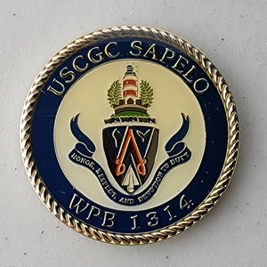 Custom Coast Guard Challenge Coin for USCGC SAPELO - WPB 1314, side 1. Features and context: Custom Military Coin, Coast Guard Challenge Coin, USCG, Coast Guard.