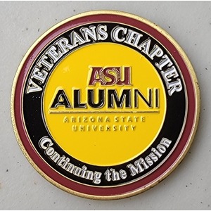 Custom College Challenge Coin for ASU - ALUMNI, side 1. Features and context: College Challenge Coin, College.