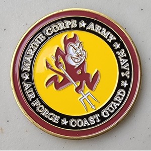 Custom College Challenge Coin for ASU - ALUMNI, side 2. Features and context: College Challenge Coin, College.