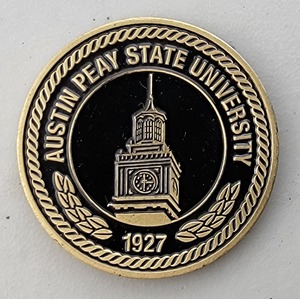 Custom College Challenge Coin for AUSTIN PEAY STATE UNIVERSITY, side 1. Features and context: College Challenge Coin, College.