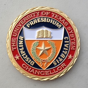 Custom College Challenge Coin for CHANCELLOR - UNIVERSITY OF TEXAS, side 1. Features and context: College Challenge Coin, College, Texas.