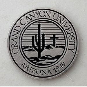 Custom College Challenge Coin for GRAND CANYON UNIVERSITY, side 1. Features and context: College Challenge Coin, College.