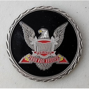 Custom College Challenge Coin for TROY UNIVERSITY, side 2. Features and context: College Challenge Coin, College.