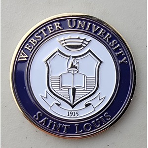 Custom College Challenge Coin for WEBSTER UNIVERSITY, side 1. Features and context: College Challenge Coin, Air Force, Army, Coast Guard, College, Marine Corps.