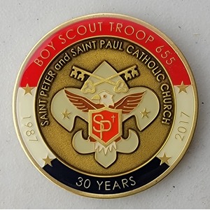 Custom Organization Challenge Coin for BSA TROOP 655 - ALTA LOMA, side 1. Features and context: Organization Challenge Coin, Scouts.