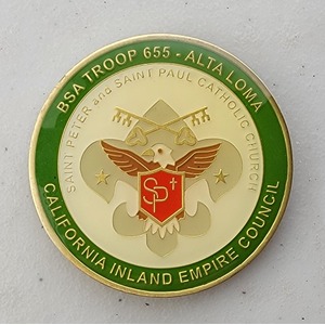 Custom Organization Challenge Coin for BSA TROOP 655, side 1. Features and context: Organization Challenge Coin, Scouts.