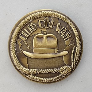 Custom Organization Challenge Coin for CLUB OBI WAN - ANTIQUE GOLD, side 1. Features and context: Organization Challenge Coin, Organization.