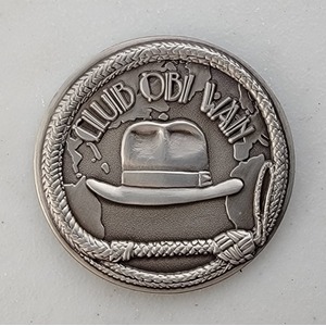 Custom Organization Challenge Coin for CLUB OBI WAN - ANTIQUE SILVER, side 1. Features and context: Organization Challenge Coin, Organization.
