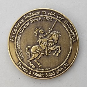 Custom Organization Challenge Coin for KNIGHTS OF PYTHIAS - GRAND LODGE TEXAS - ANTIQUE BRONZE, side 2. Features and context: Organization Challenge Coin, Texas, Organization.
