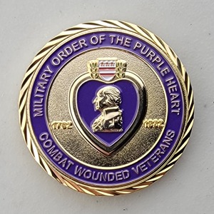 Custom Organization Challenge Coin for MILITARY ORDER OF THE PURPLE HEART, side 1. Features and context: Organization Challenge Coin, Organization.
