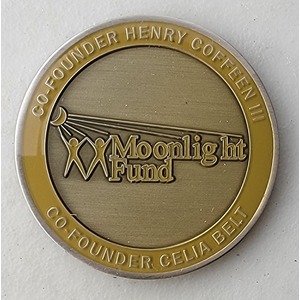 Custom Organization Challenge Coin for MOONLIGHT FUND, side 1. Features and context: Organization Challenge Coin, Organization.