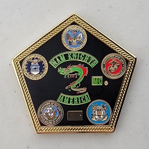 Custom Organization Challenge Coin for NAM KNIGHTS - MC, side 1. Features and context: Organization Challenge Coin, MC.