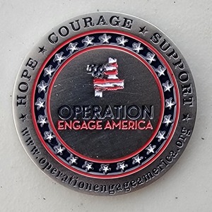 Custom Organization Challenge Coin for OPERATION ENGAGE AMERICA, side 2. Features and context: Organization Challenge Coin, Organization.