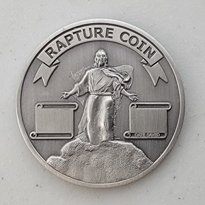 Custom Organization Challenge Coin for RAPTURE COIN, side 1. Features and context: Organization Challenge Coin, Religious.
