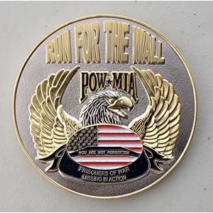 Custom Organization Challenge Coin for RUN FOR THE WALL, side 1. Features and context: Organization Challenge Coin, MC.