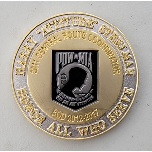 Custom Organization Challenge Coin for RUN FOR THE WALL, side 2. Features and context: Organization Challenge Coin, MC.
